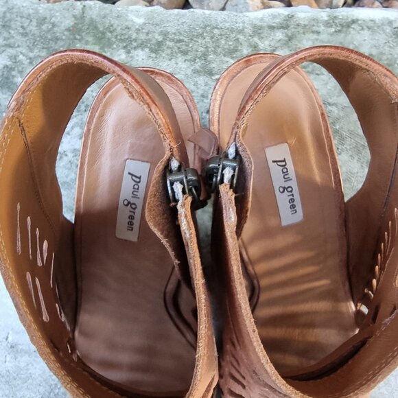 Paul Green Womem's Rosa Peep-Toe Sandal Woven Leather Tan Brown Size 6 - Picture 3 of 10